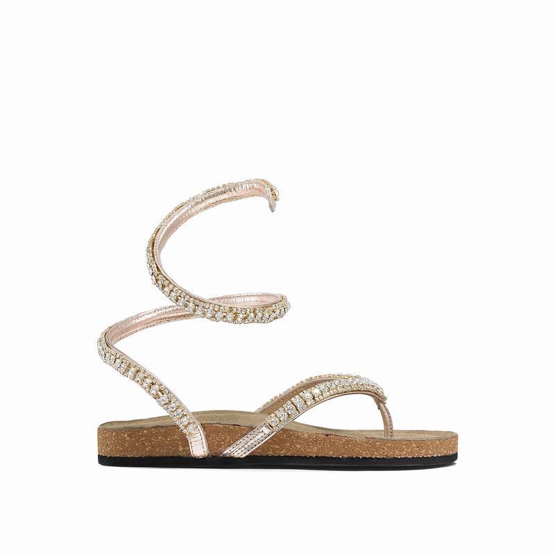 Russell & Bromley Charmer Gem Ankle Wrap Sandals Womens Metallic [KSJ4389WL]